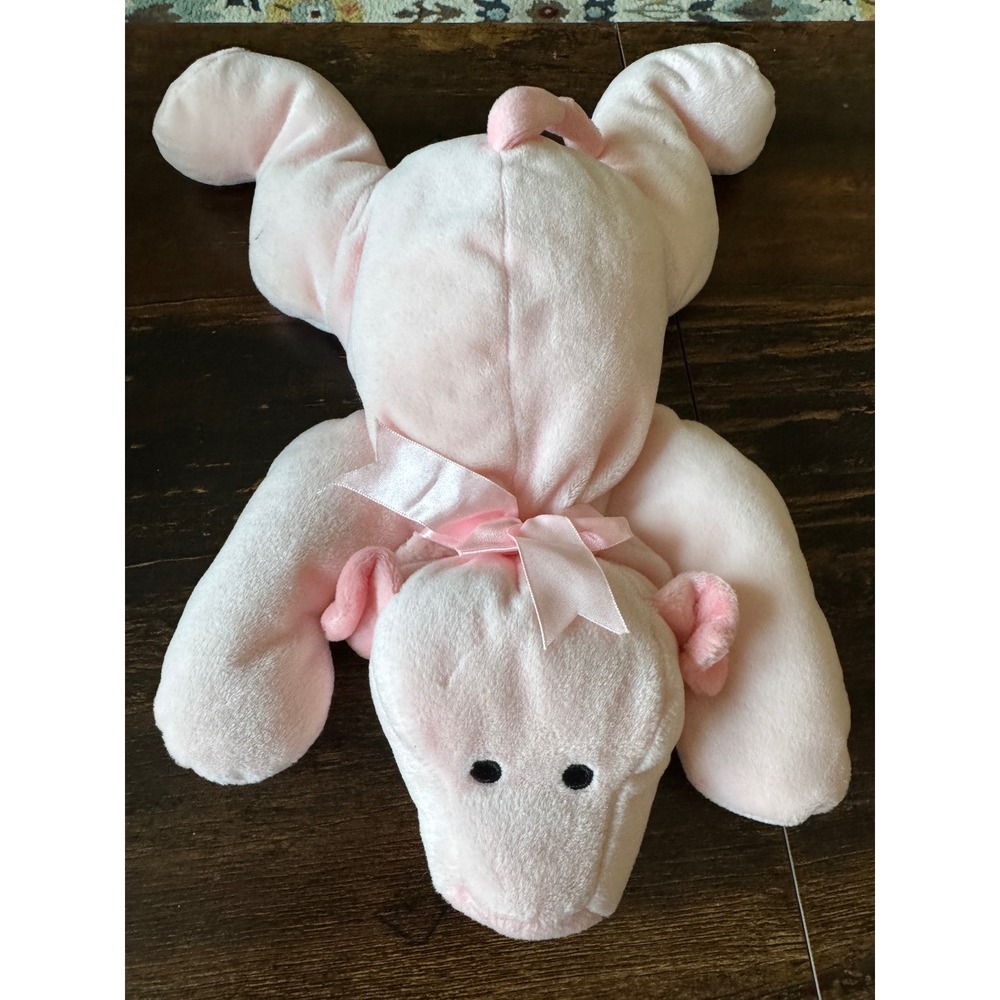 Ty Pluffies Pinky the Pig Plush Pink Stuffed Animal Satin Ribbon 11 inch